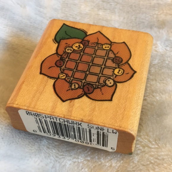 Patchwork Sunflower Country Art Stamp Vintage NWT 1.75” NWT - Picture 2 of 10
